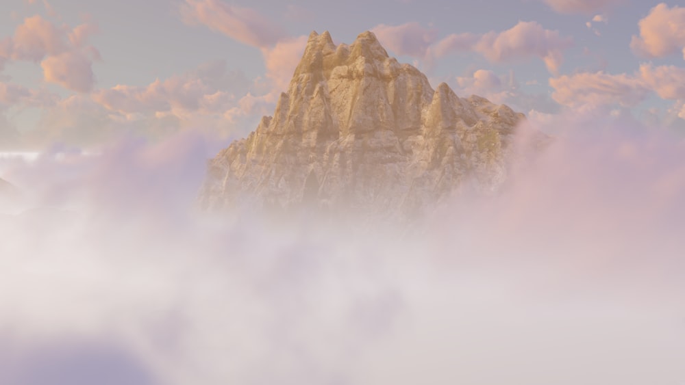 a mountain in the clouds