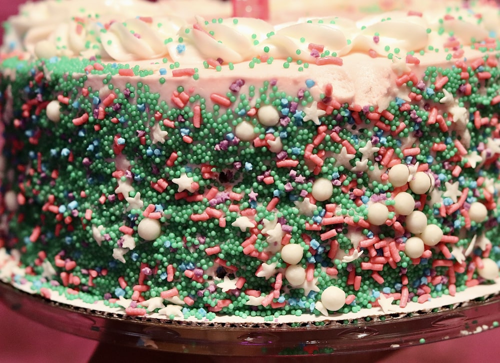 a cake with candy on top