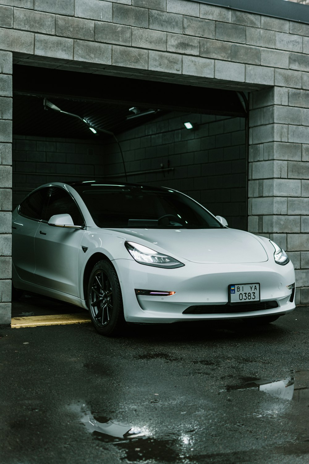 a car parked in a garage