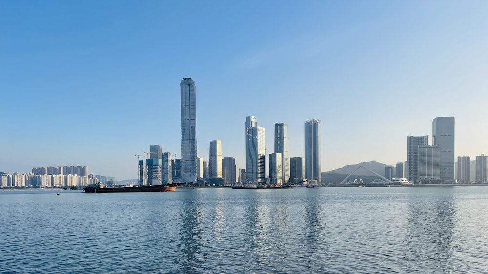 a city skyline across the water