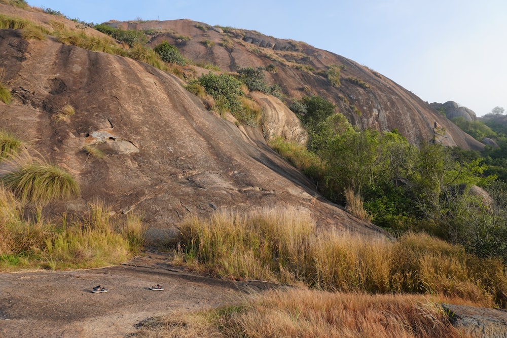 a dirt road leading up to a mountain