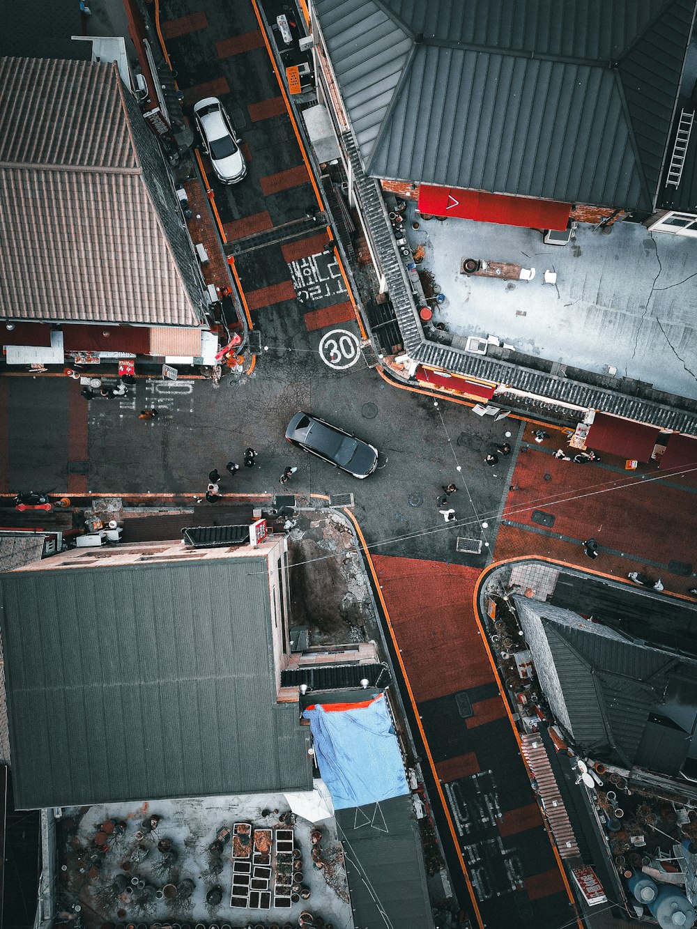 a high angle view of a busy street