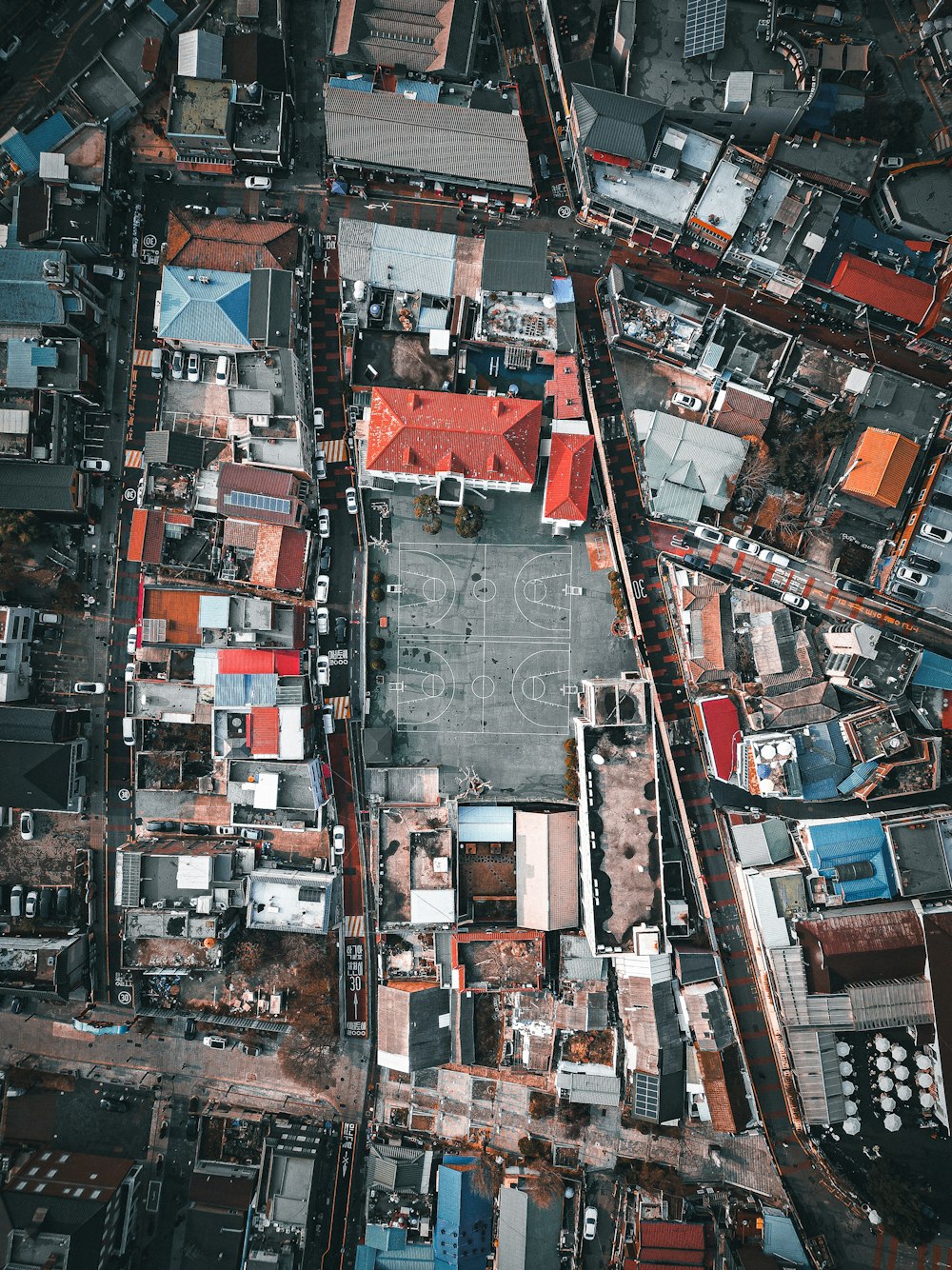 an aerial view of a city