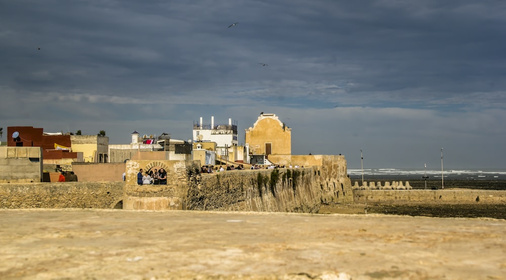 a city with a large stone wall