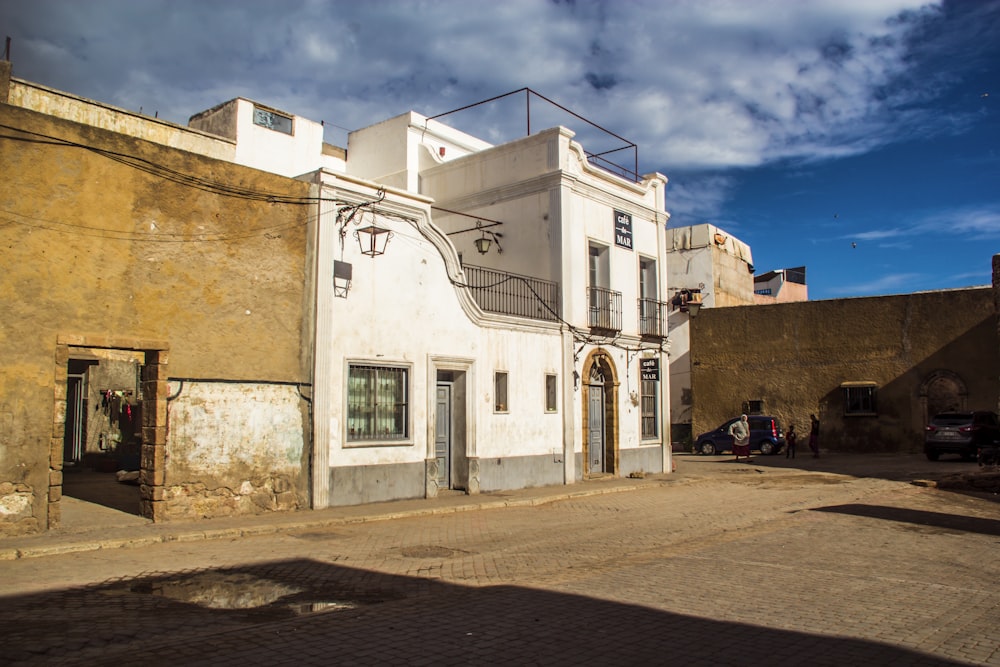 a white building with a staircase