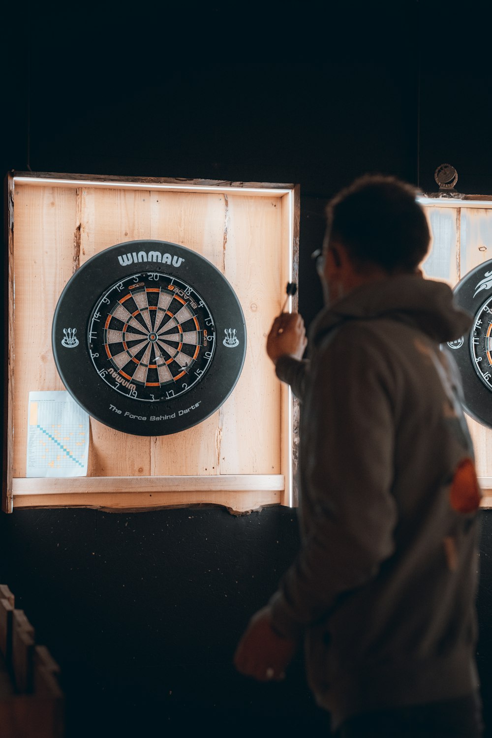 a man holding a dart board