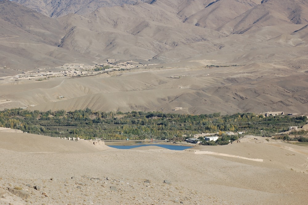 a small lake in a desert