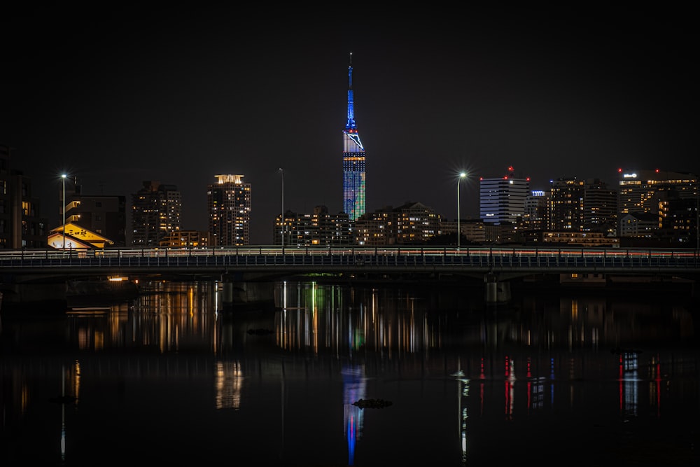 a city skyline at night