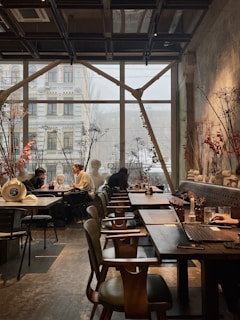 An inviting cafe space designed for relaxation with artistic elements.