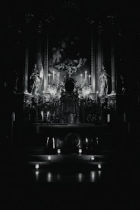 A serene altar with candles, tarot cards, and spiritual symbols glowing softly.