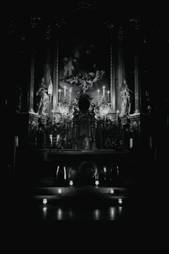 A mystical altar with candles, rose petals, and ancient love charms glowing softly.