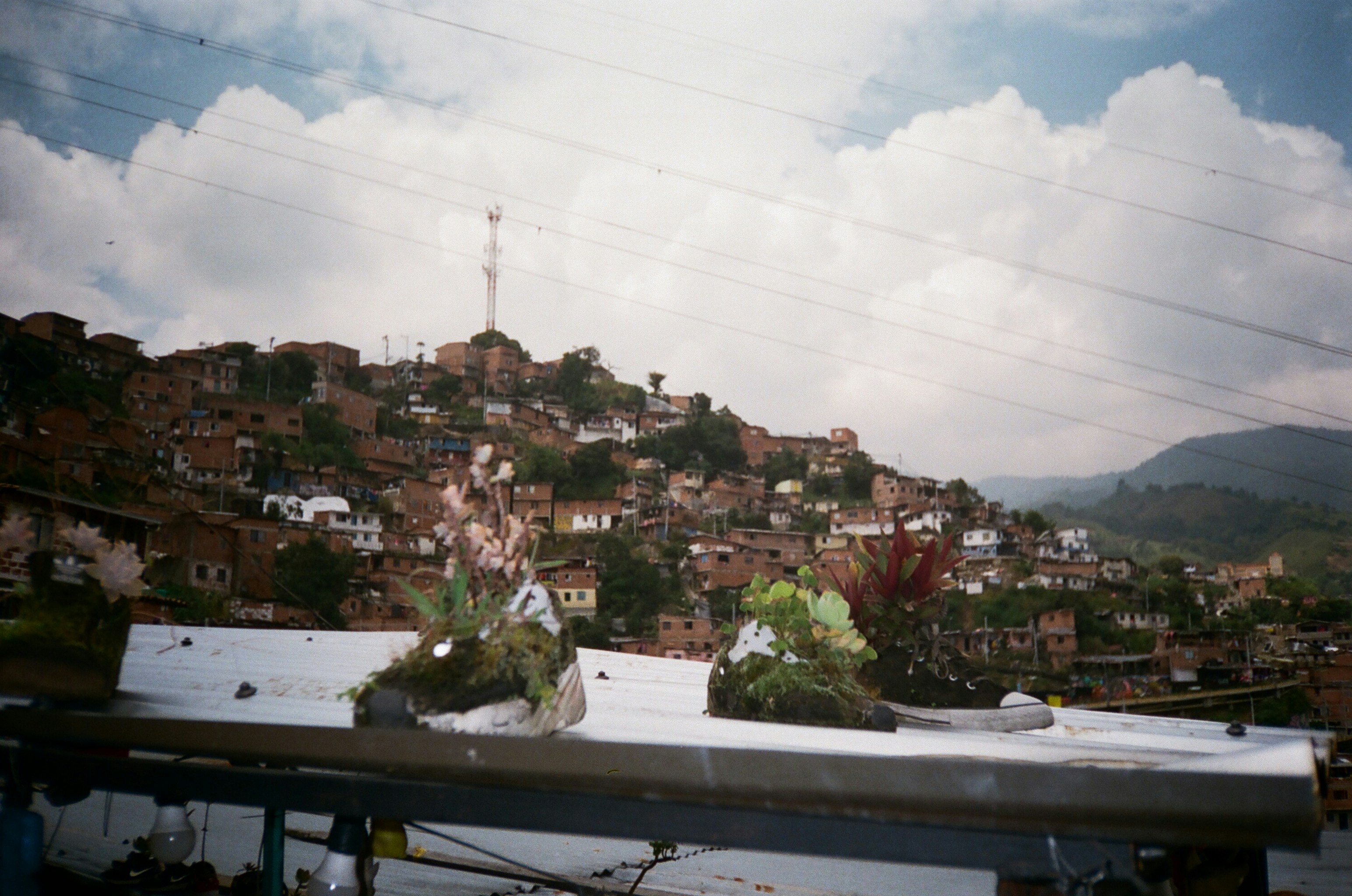 a town with trees and hills