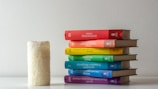 A beautiful stack of colorful books.