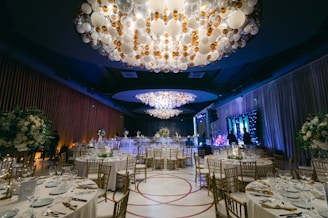 a room with tables and chairs