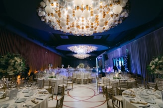 a room with tables and chairs