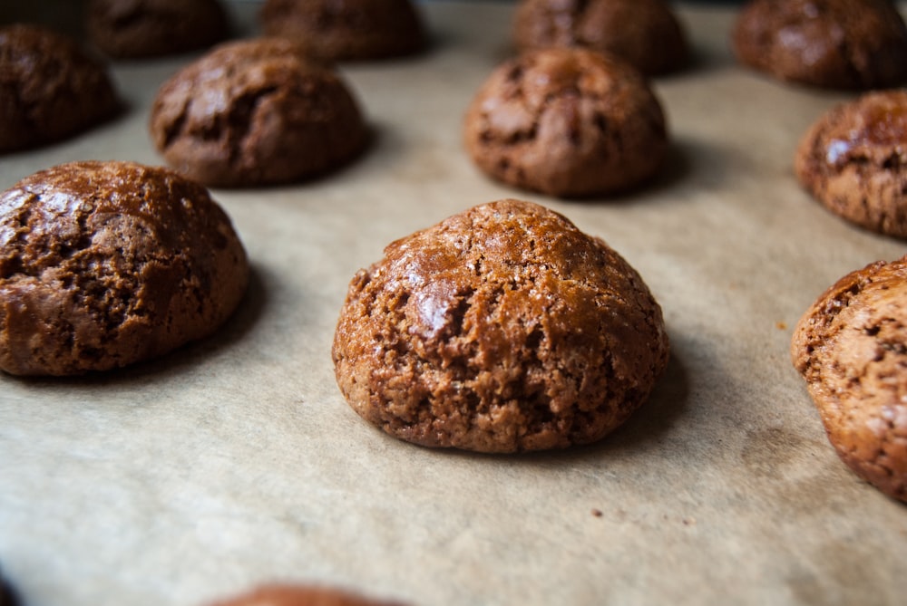 a group of brown cookies