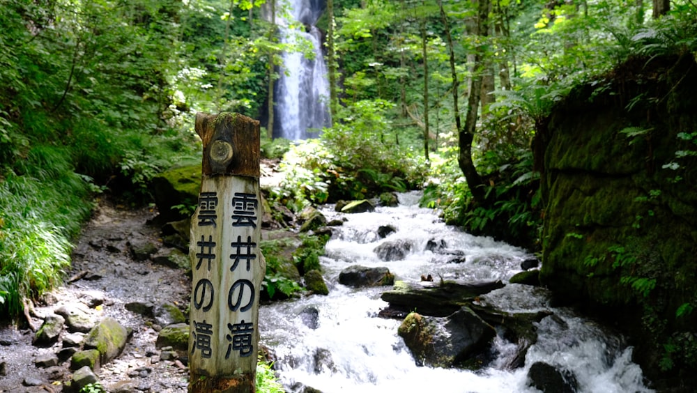 a sign in the woods