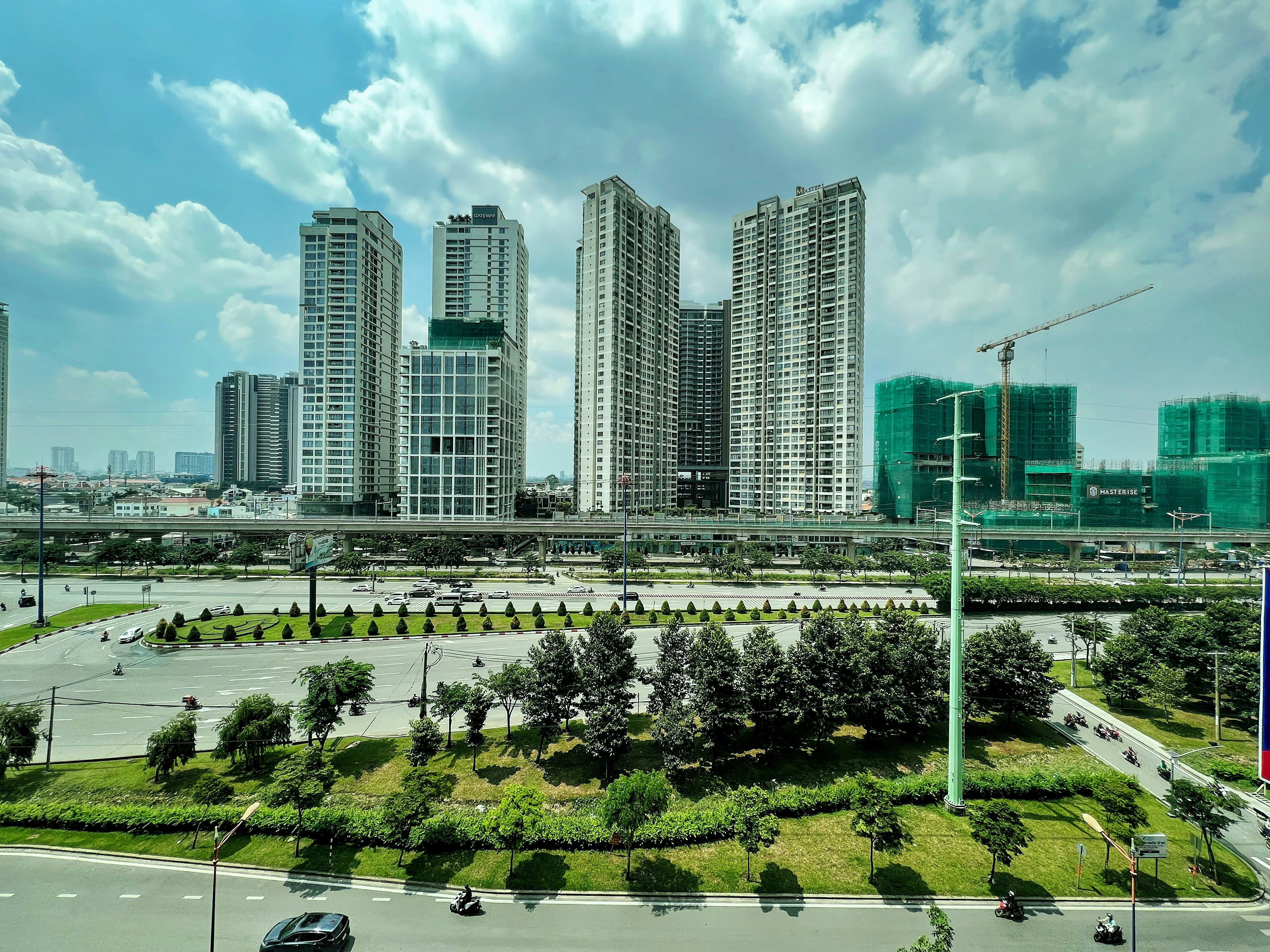 View of the Noida expressway and modern city buildings