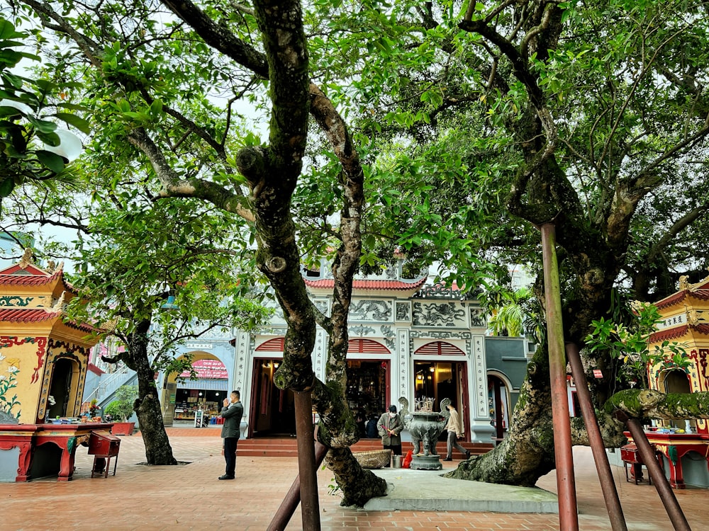 a building with trees around it