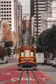 a trolley car on a street
