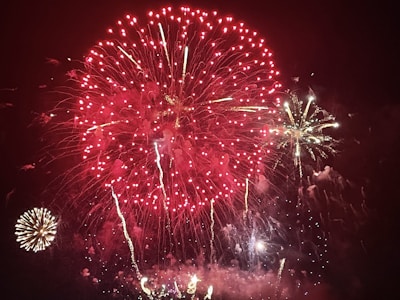 Bright multi-colored aerial shells exploding in the sky