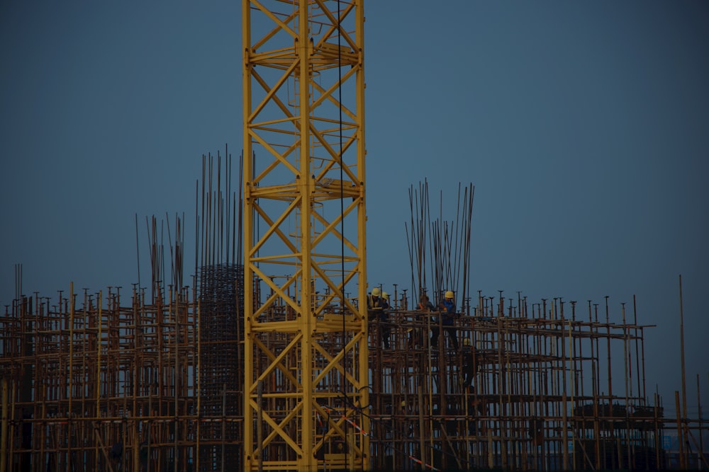 a construction site with cranes