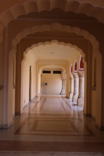 a hallway with a door