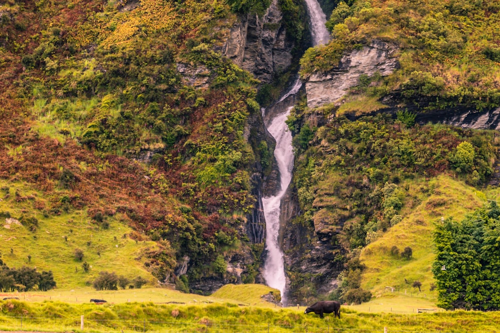 a large waterfall in a valley