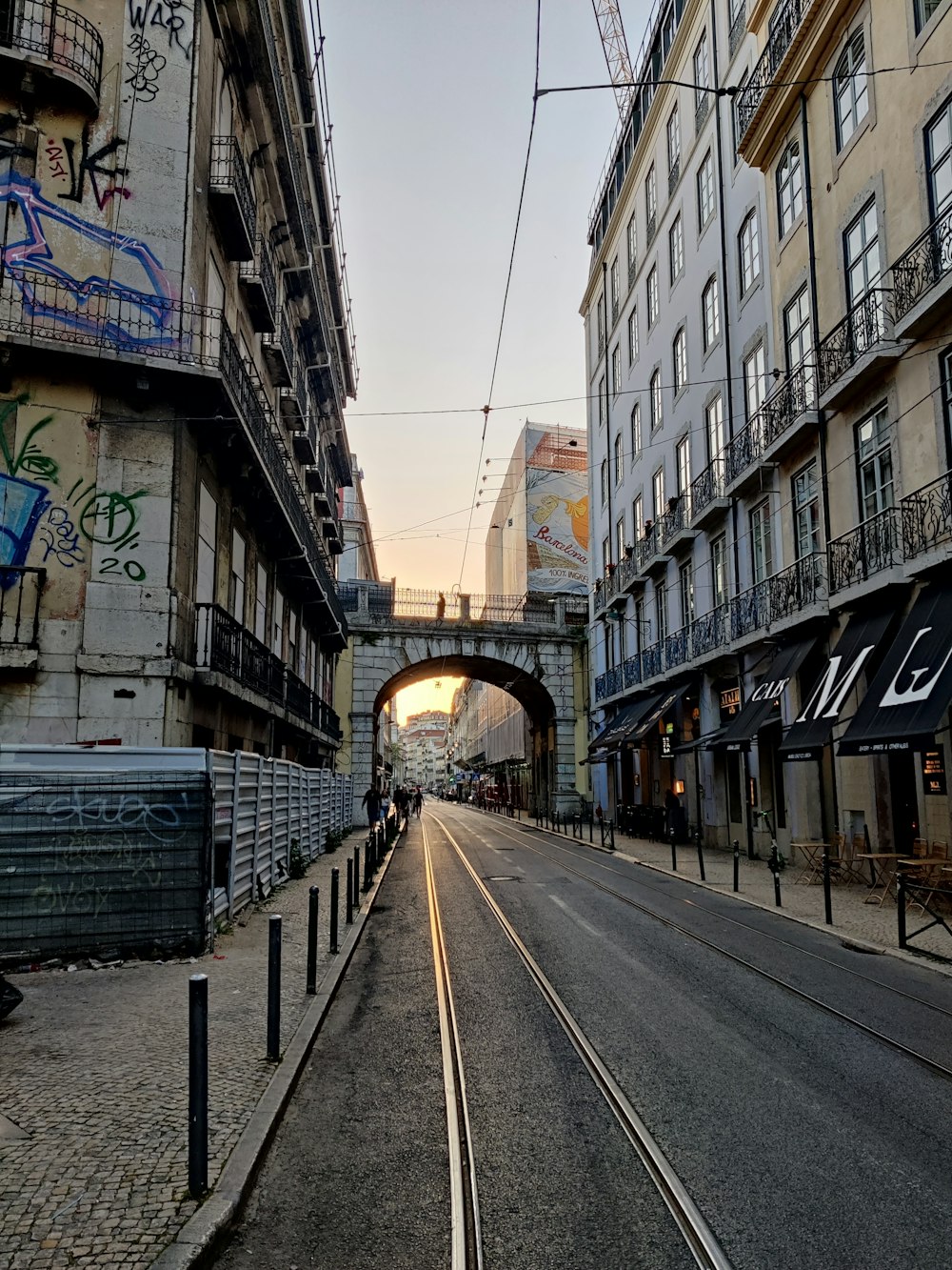 a train track going through a city