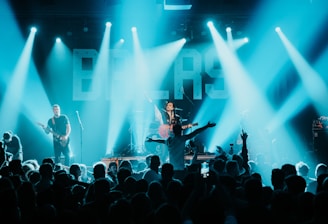 A vibrant photo of a musician performing on stage with a cheering crowd.