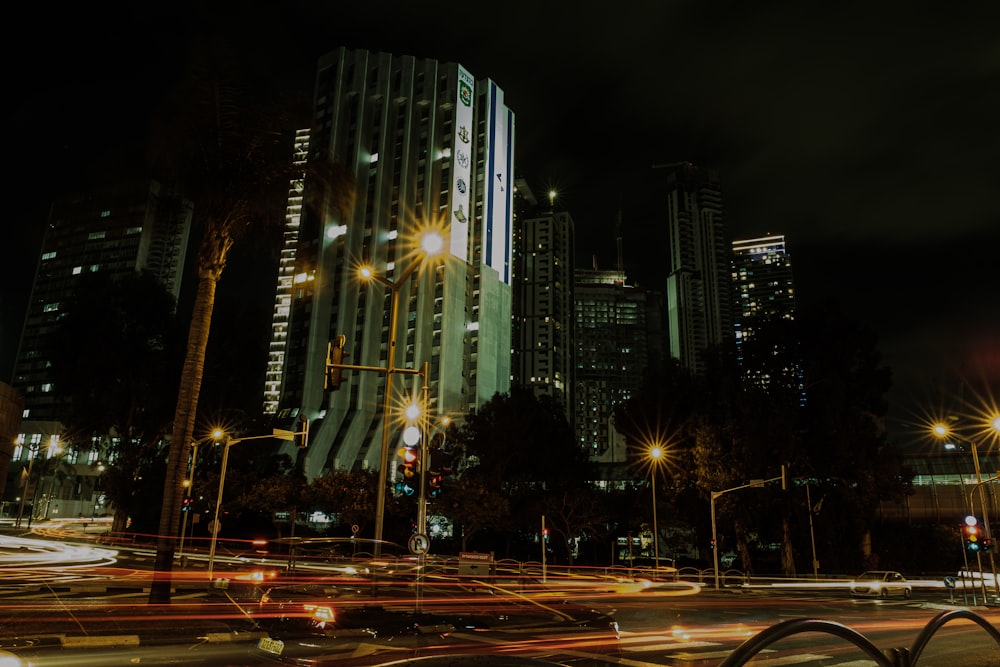 a city street at night