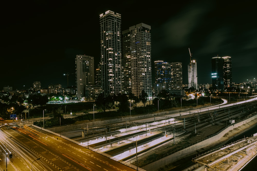 a city skyline at night