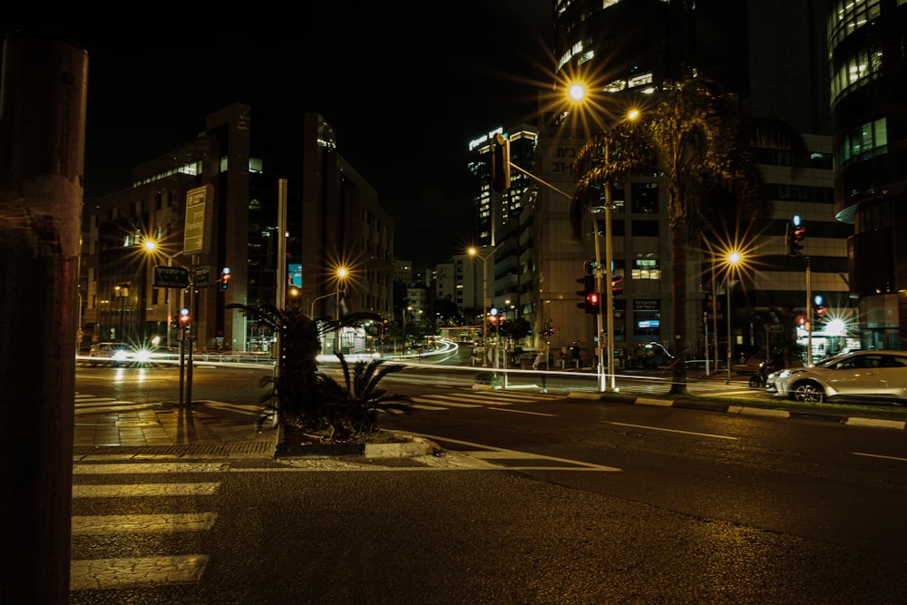 a city street at night