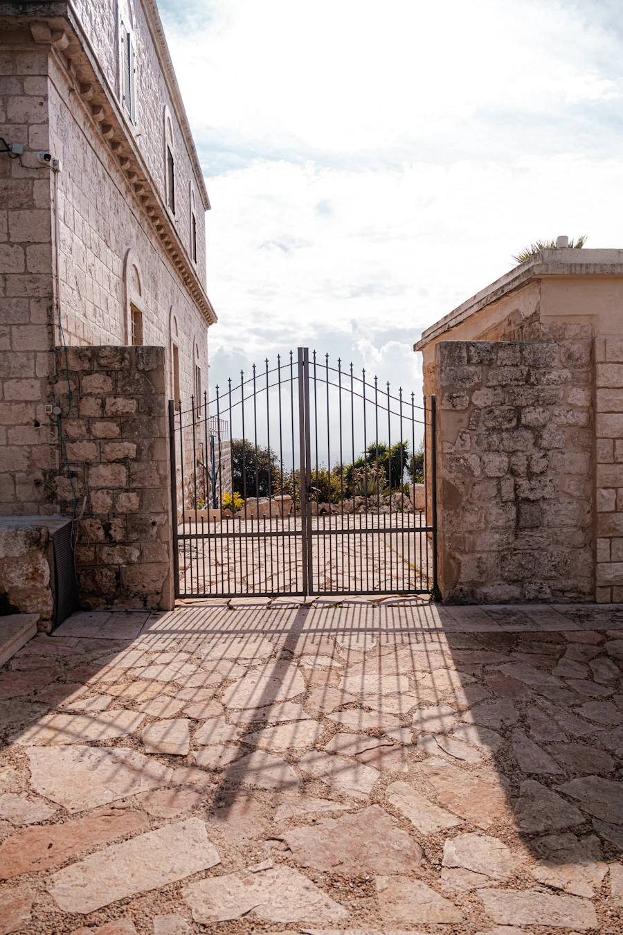 Gate in a stone courtyard