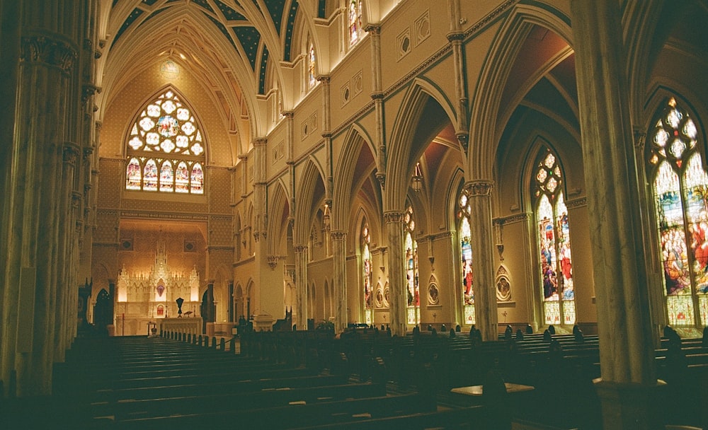 a large church with stained glass windows