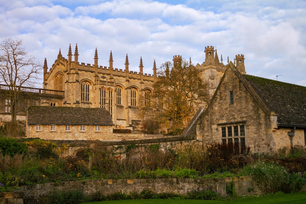 a stone building with a stone wall