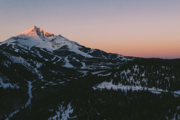 Sunrise over the snowy Madison Range at Big Sky