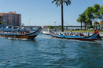 a group of people riding on top of boats in the water