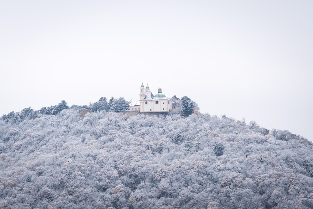 a castle on a hill covered in snow