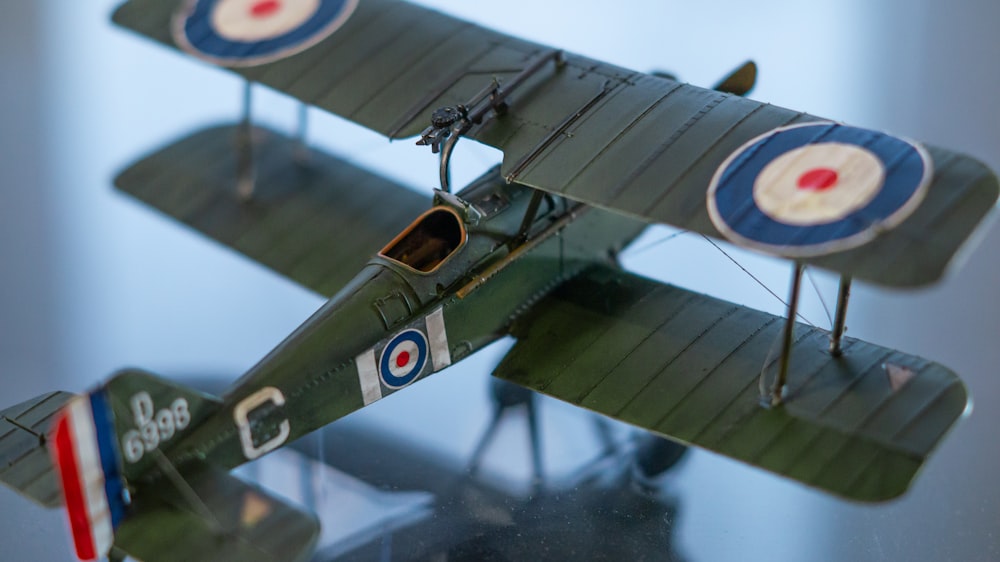 a model of a green airplane on a table