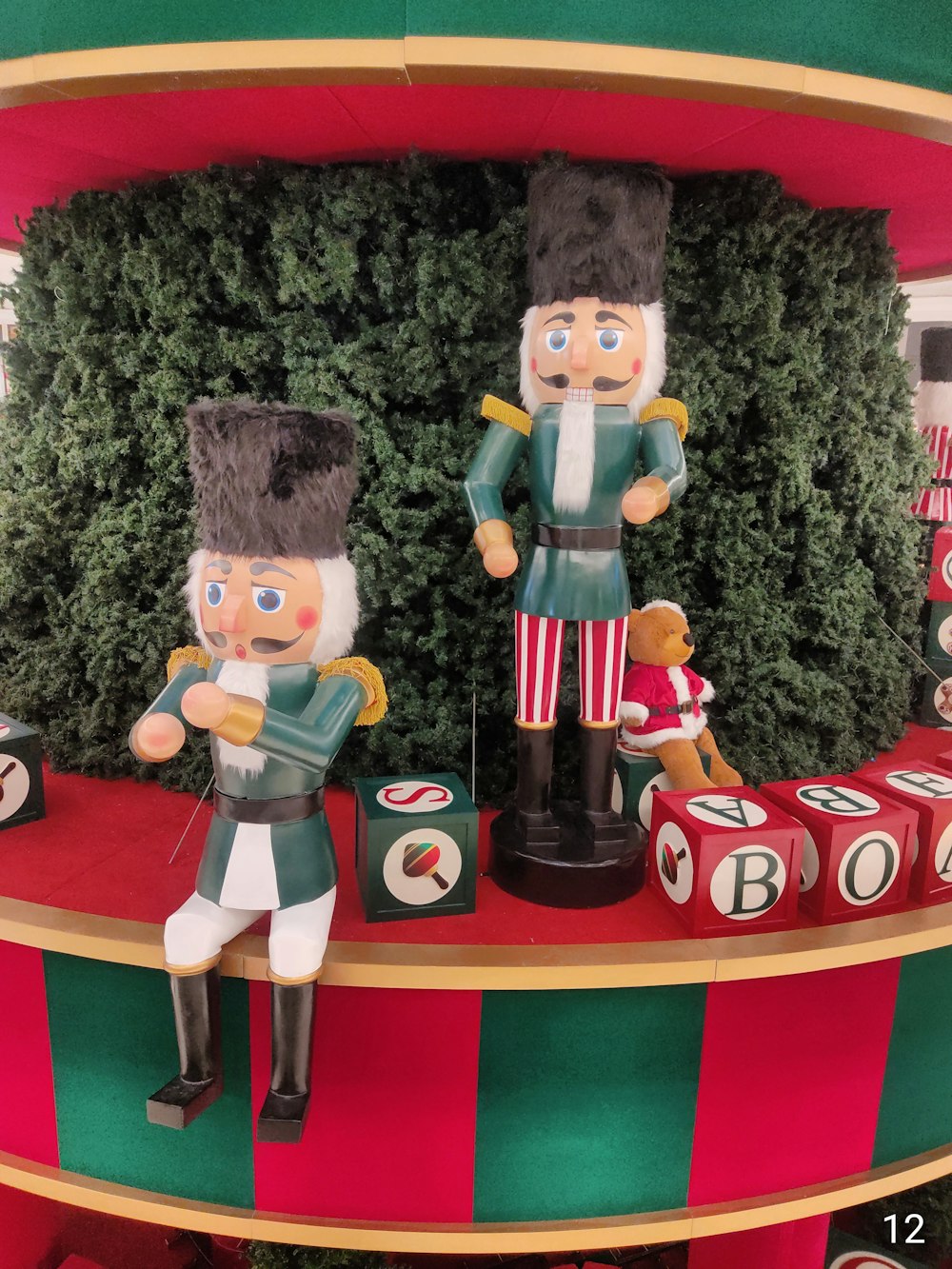a display of nutcrackers on a shelf in a store