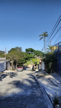 Quiet neighborhood street lined with trees and family homes.