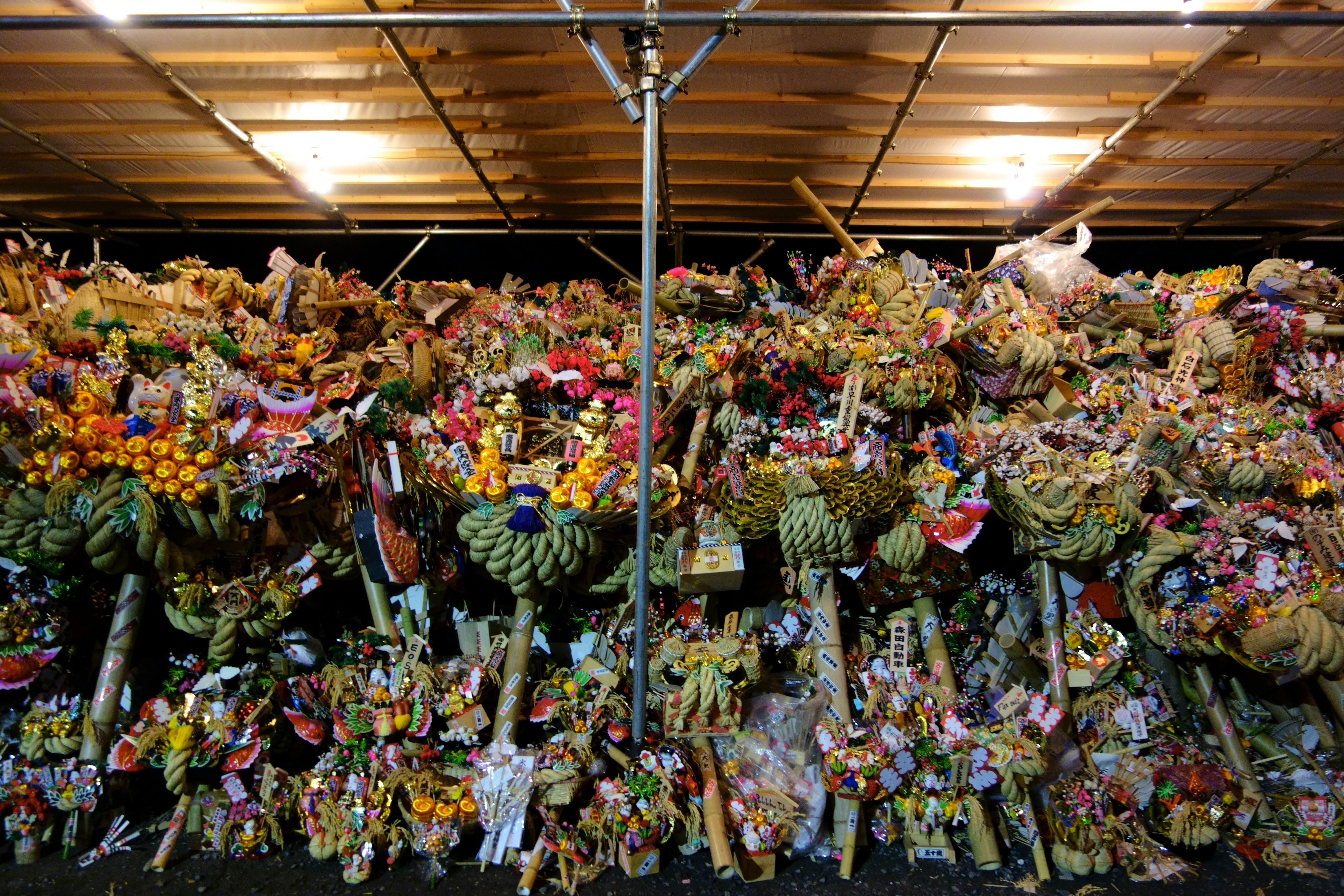 a large amount of flowers and bananas in a warehouse