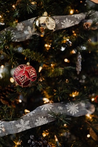 Festive Christmas decorations with twinkling lights and ornaments