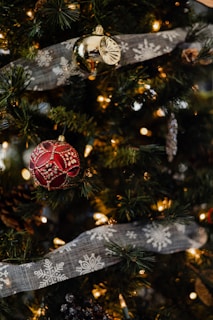 Festive Christmas decorations with twinkling lights and ornaments