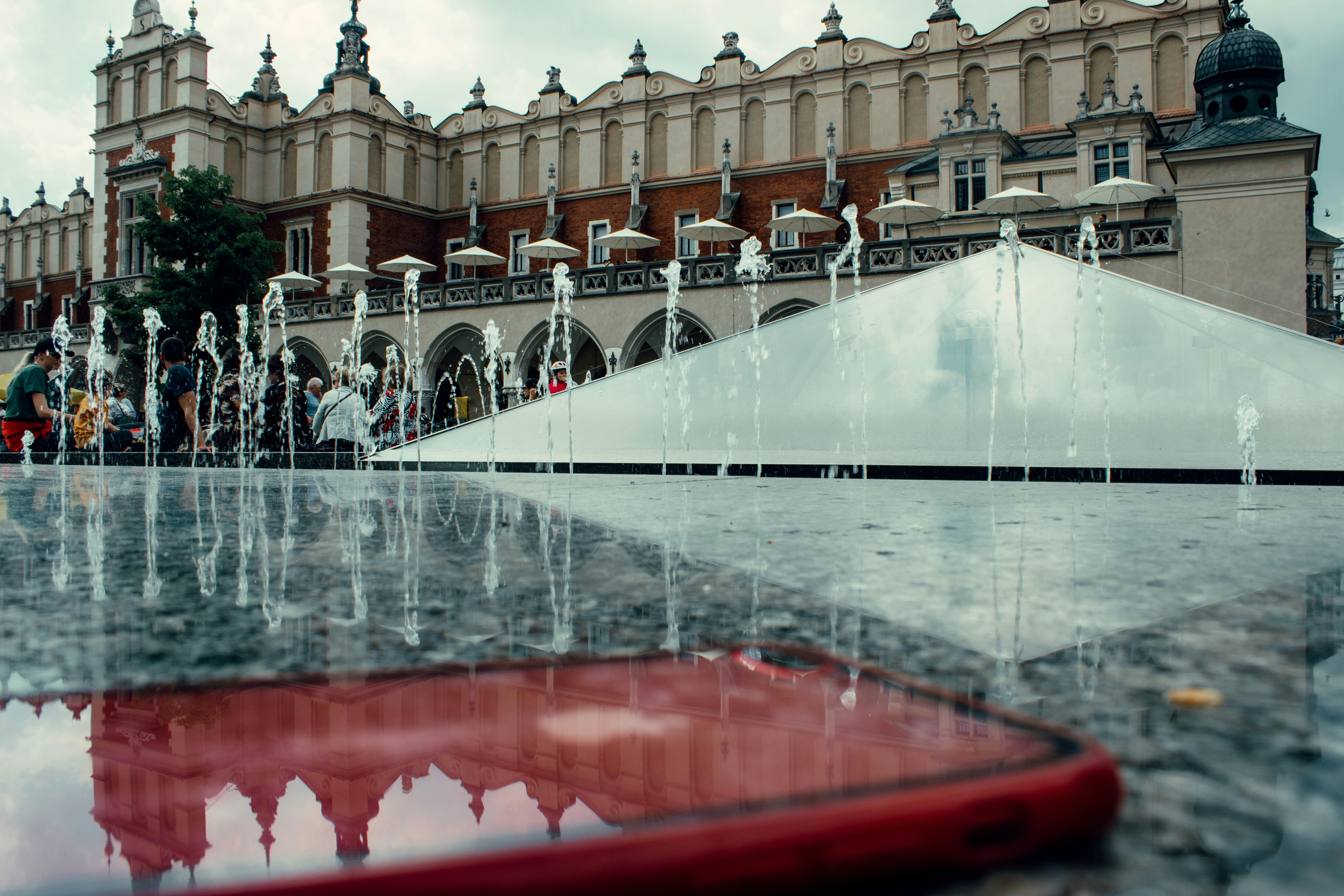 Main Square in Kraków with cloth hall and church in background