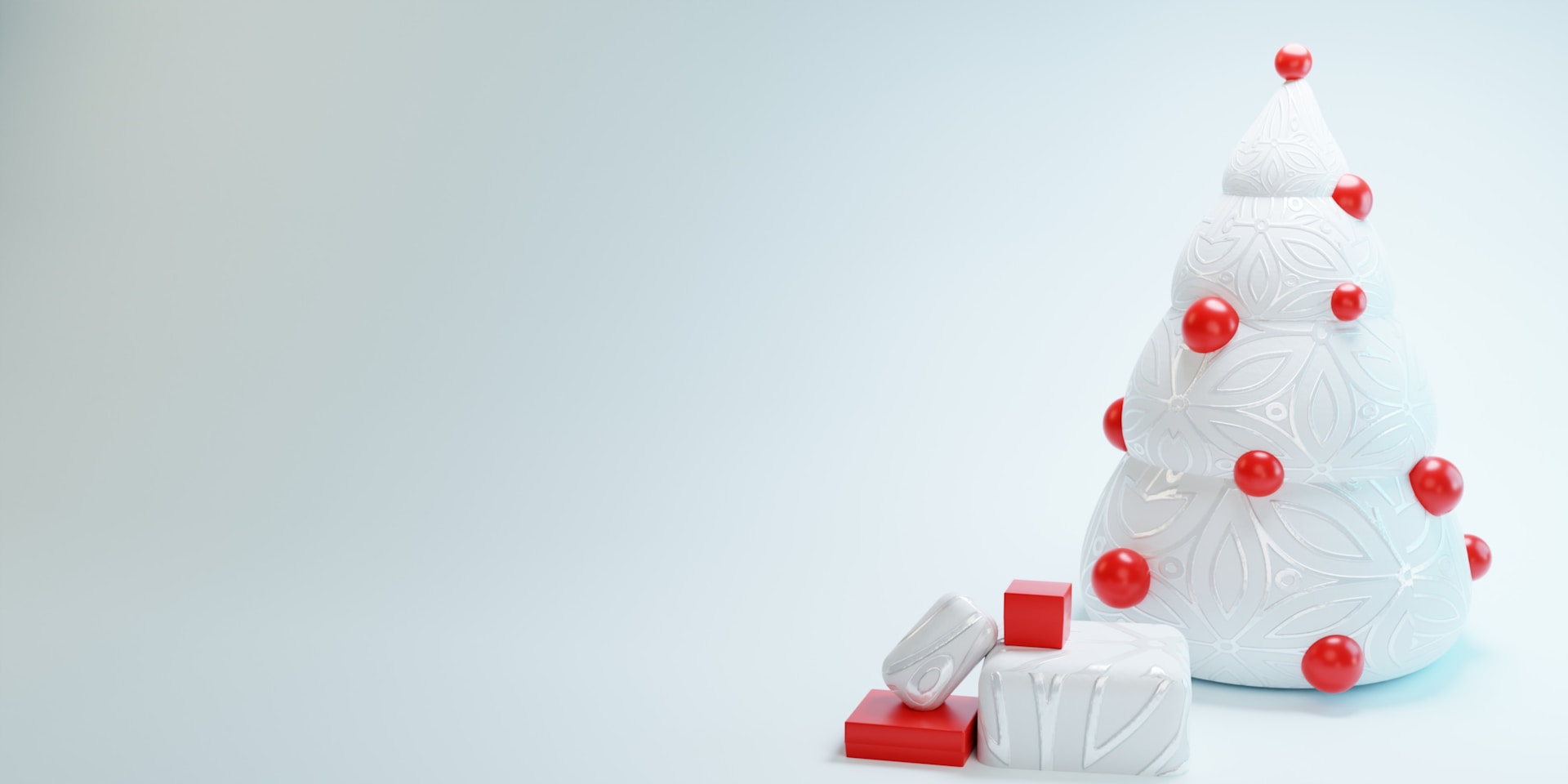 a white christmas tree with red and white decorations