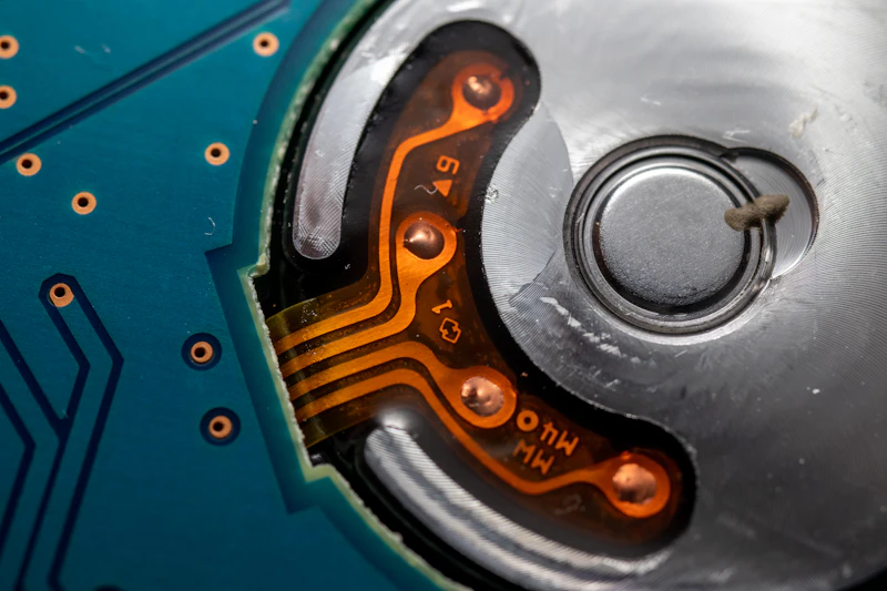 Close-up of hard drive spindle and circuit board