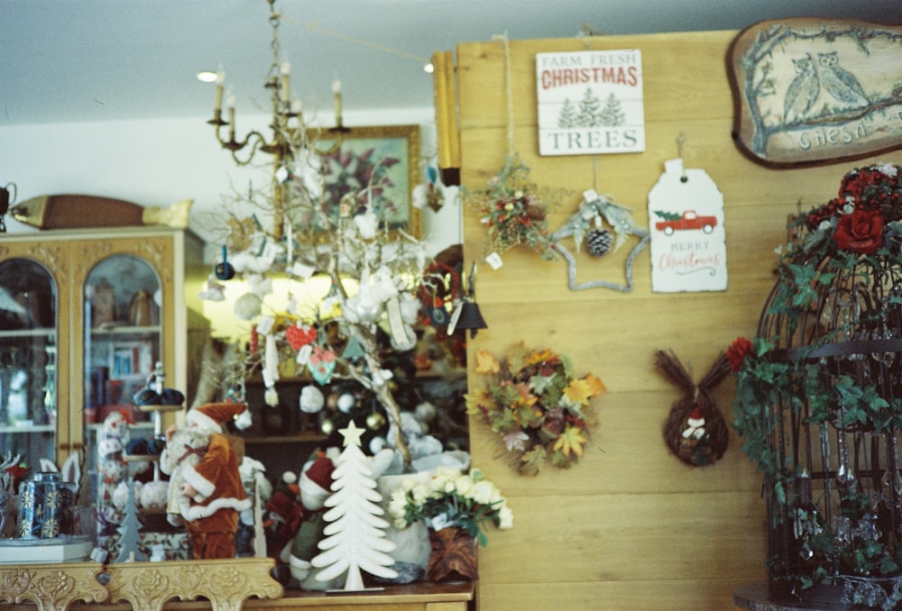 a room filled with lots of christmas decorations