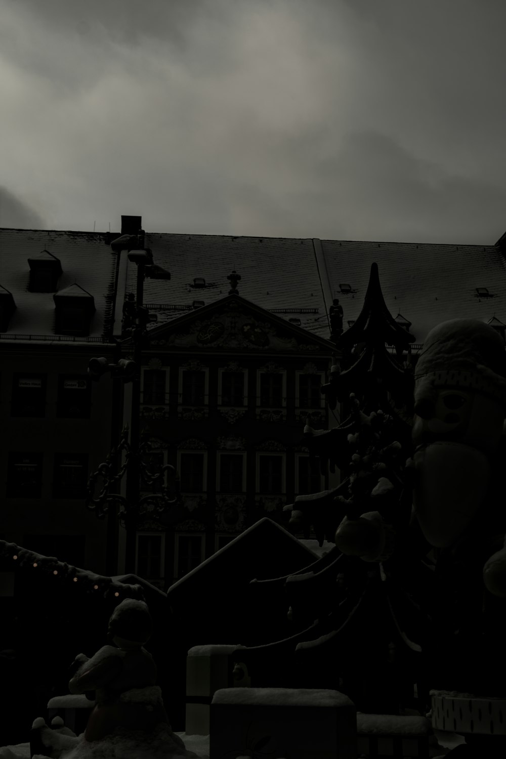 a christmas display in front of a large building